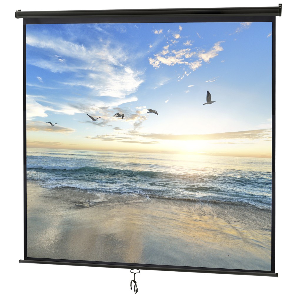 120" HD 1:1 Projector Screen 84" X 84" Manual Ceiling/Wall Mount Pull Down Black