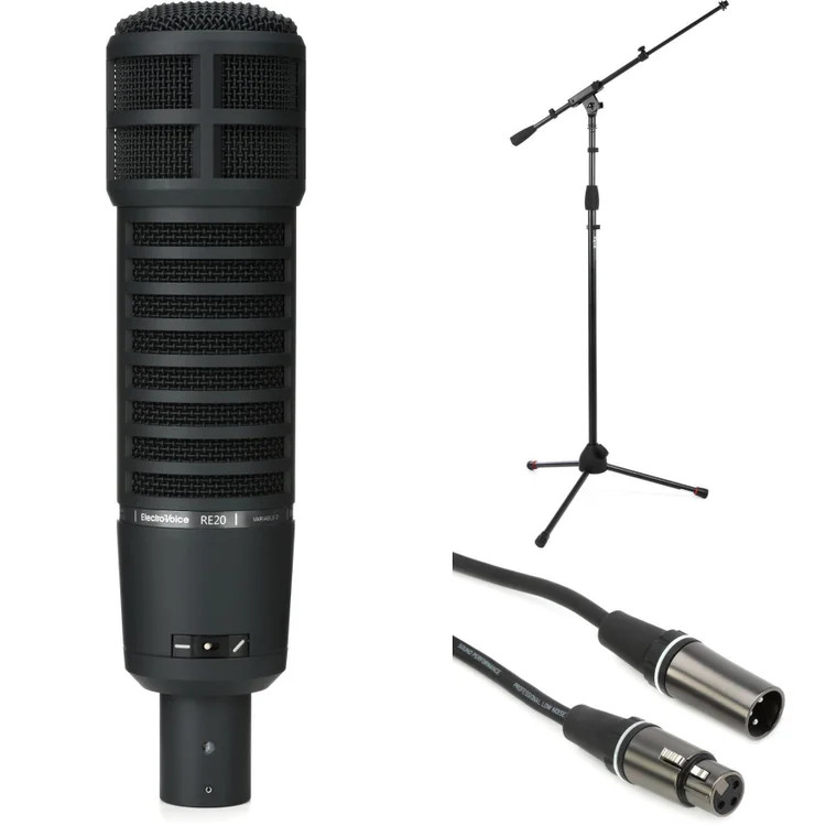 Electro-Voice RE20 Dynamic Microphone Bundle with Stand and Cable - Black