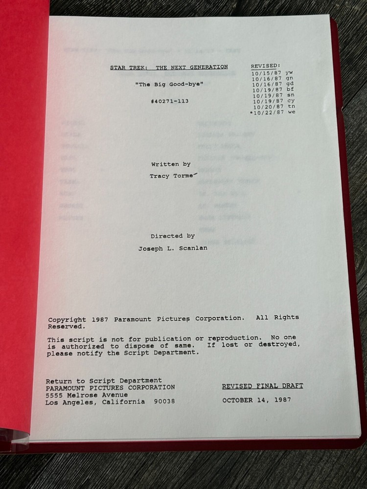 STAR TREK Script The Next Generation The Big Good-Bye Revised Final Draft 1987