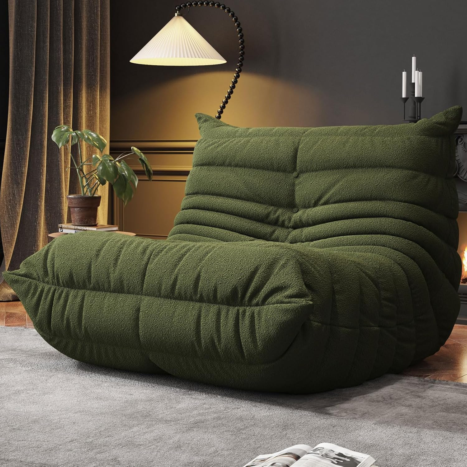 Memory Foam Bean Bag Chair for Adults, Teddy Material Beanbag Sofa with Filler,