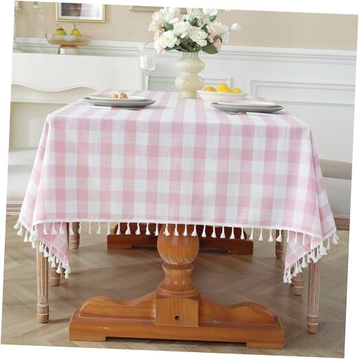 Pink Checkered Tablecloth Rectangle Washable 102" x 55" (Rectangular) A-pink