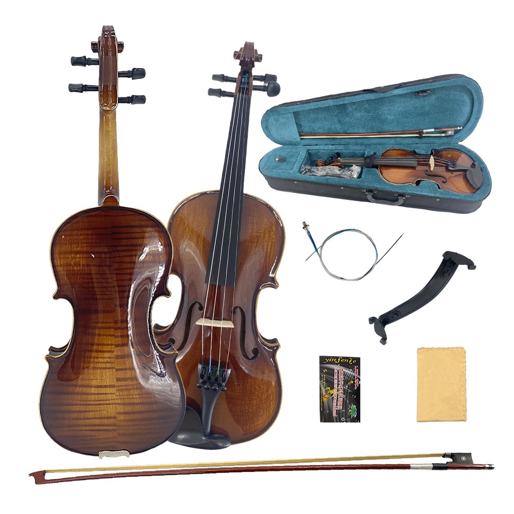 4/4 Violin Solid Flamed Maple Back and Spruce Top Handmade for Beginning Student