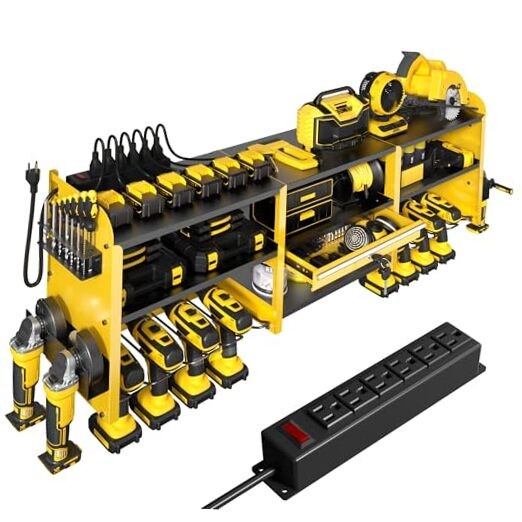 Large Power Tool Organizer Wall Mount with Locking Drawers, Grinder Yellow