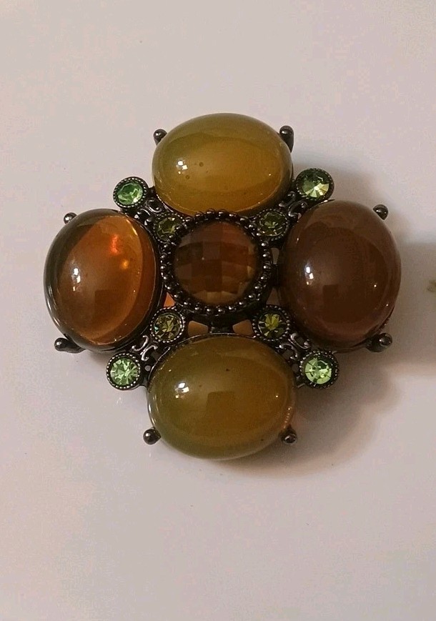 Green Moonstone Cabachon Brooch 2 Inch Diameter