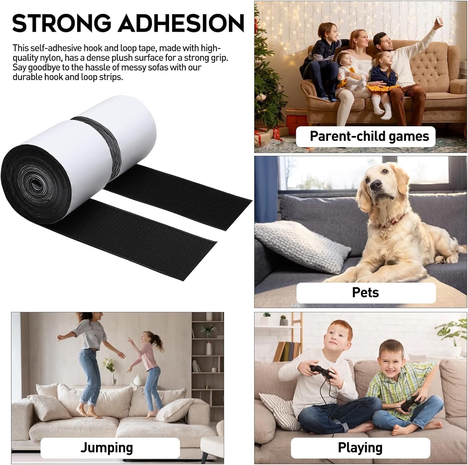 4.4 Inches x 7 Feet Strong Sticky Back Heavy Duty Hook and Loop Tape Adhesive