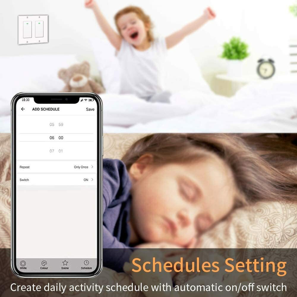 Smart Light Switch 2gang, Works with Alexa &Google Assistant, White 4pack
