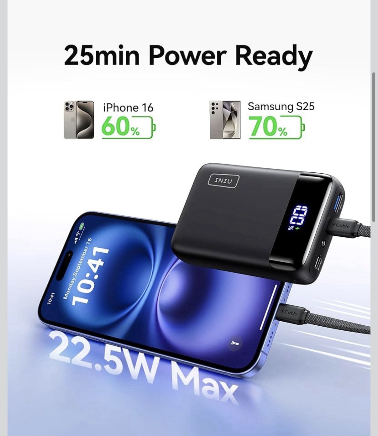 INIU Portable Charger Smallest 22.5W 20000mAh USB C in&Out Power Bank Fast Charg