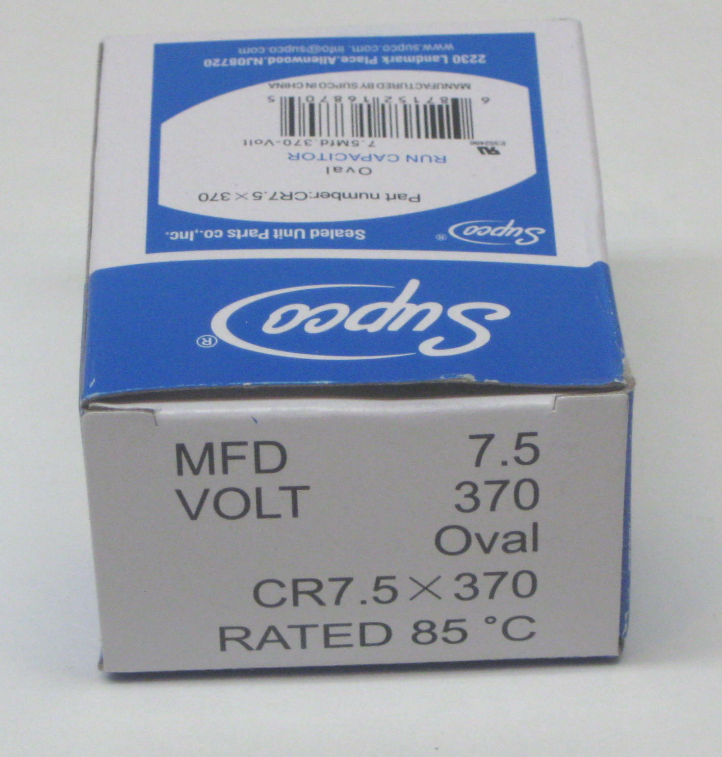 Air Conditioning HVAC Oval Fan Motor Run Capacitor 7.5 MFD 370 Volts