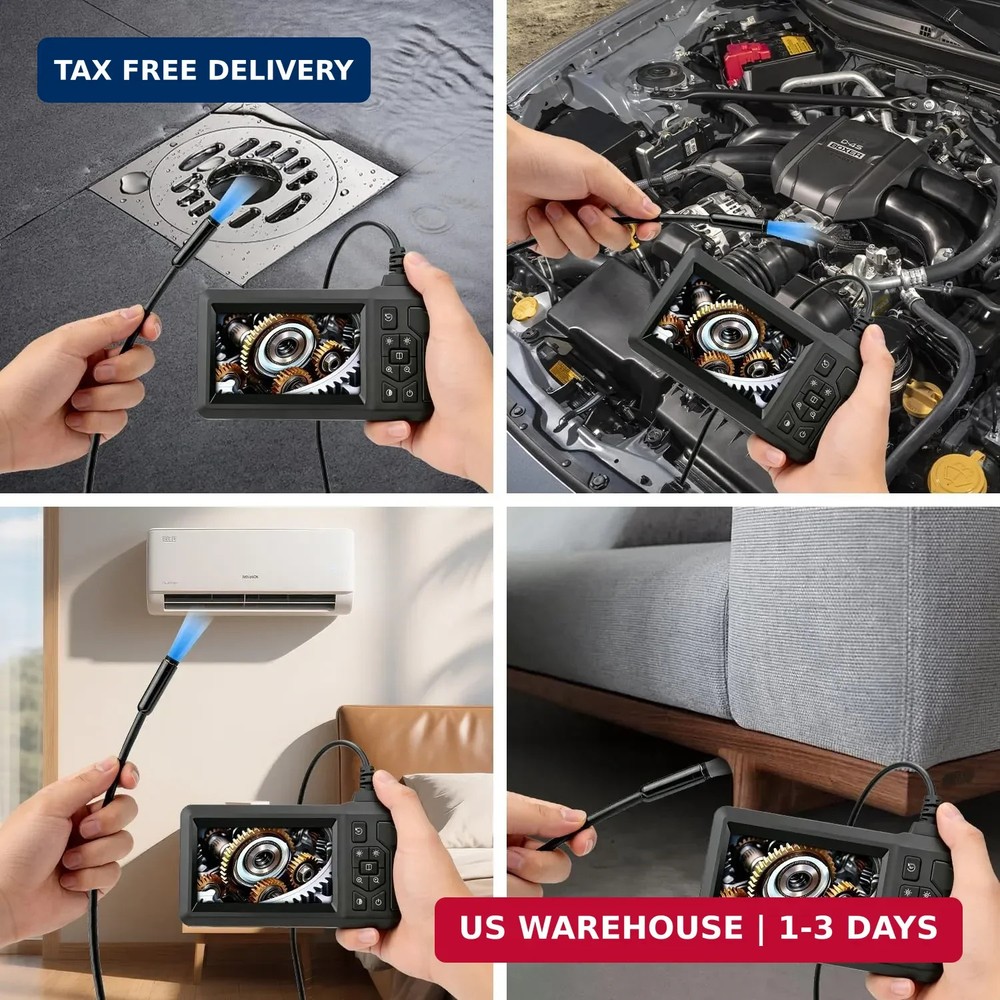 Endoscope Camera with Light, Borescope Camera with 4.3" IPS Screen, 1080P HD wit