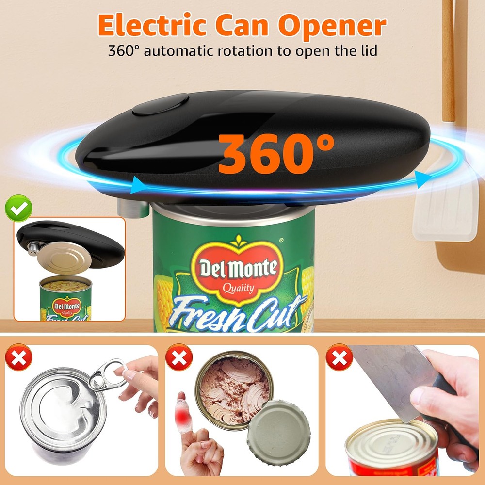 electriccan opener, automatic can opener, one-button operation, with smooth e...