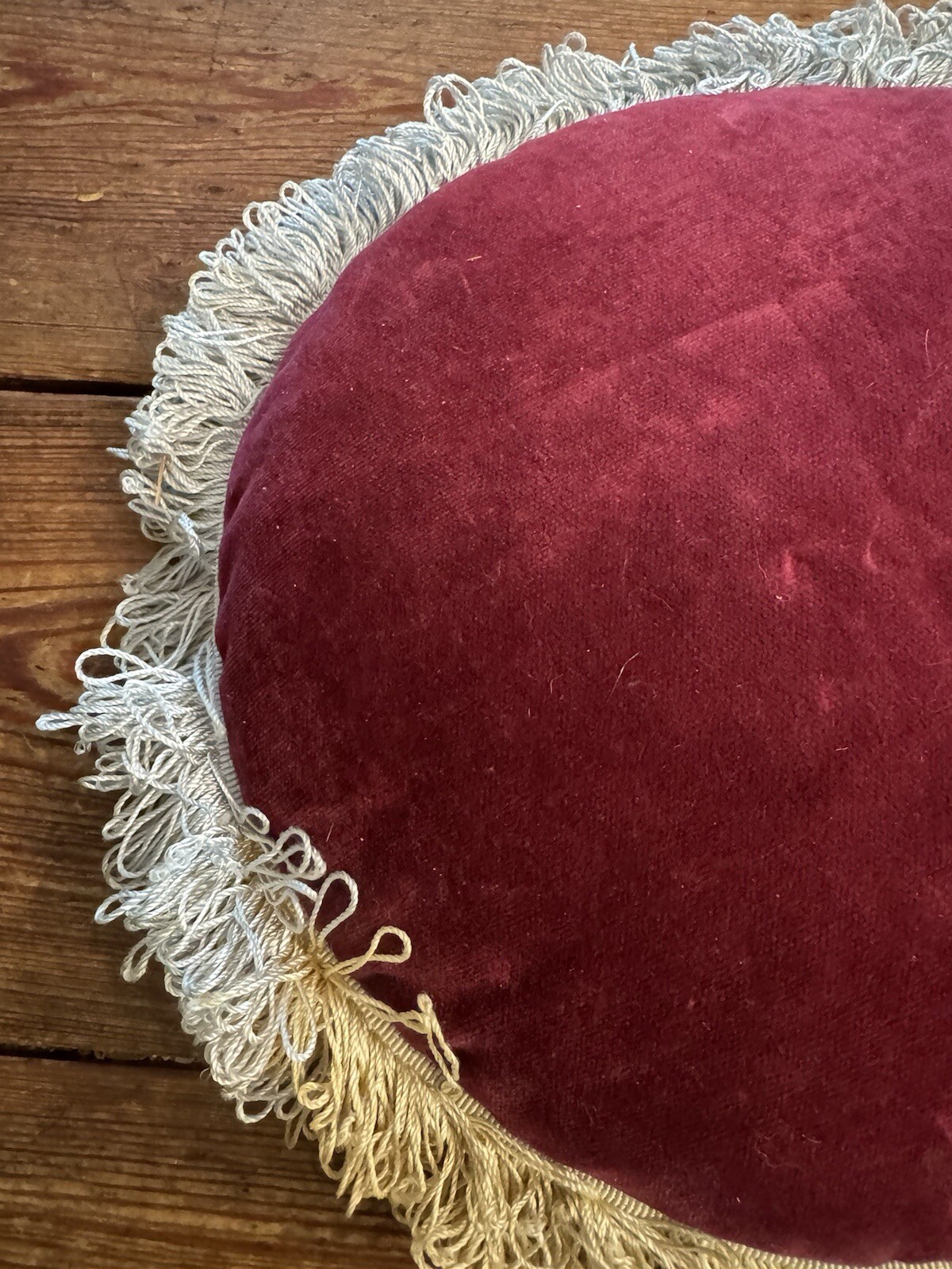 Victorian UK Embroidered & Beaded 13” Chair Seat Cushion w/ Purple Velvet Bottom