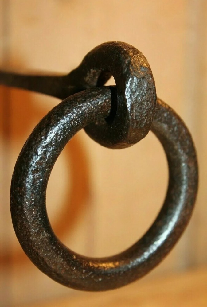 Iron Wrought Antique Tethering Ring on Pin Meat Beam Game Hook