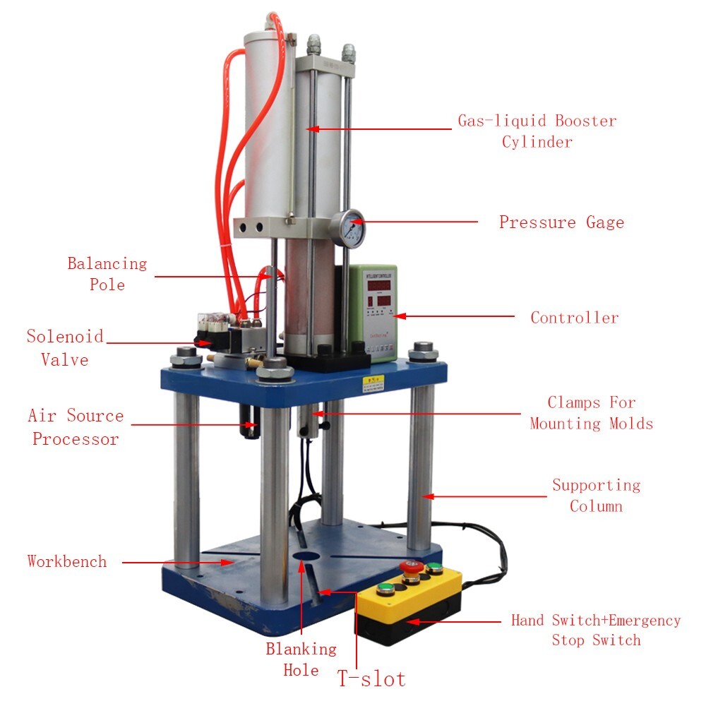 Pneumatic Punch Machine 5 Tons Punch Press Four Columns Digital Display 110V