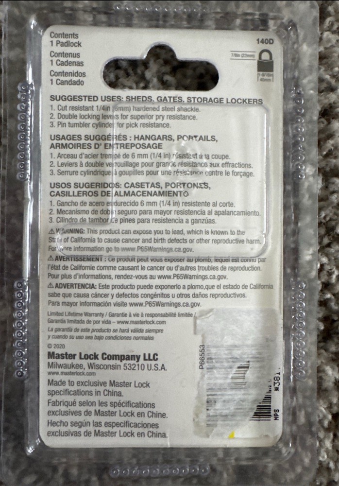 Master Lock 140D Brass Body Padlock with 2 keys