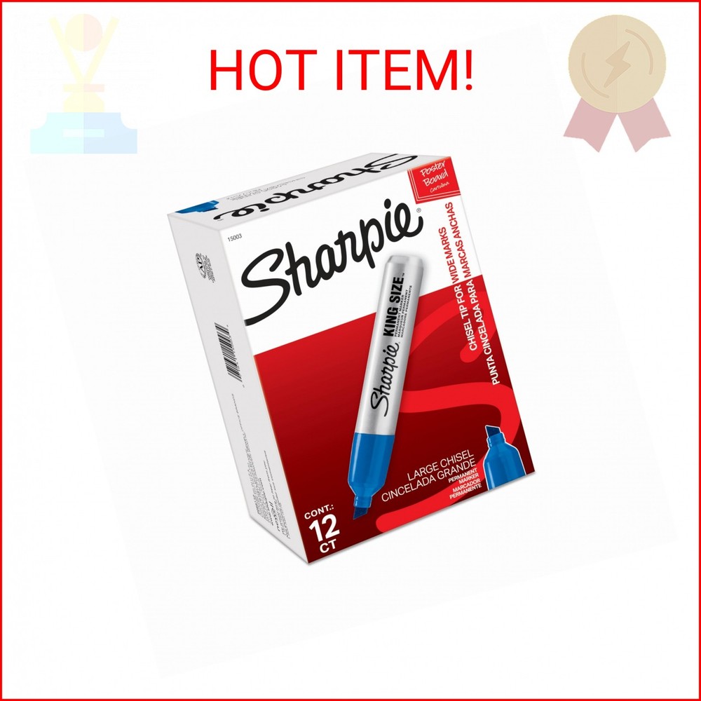 Sharpie King Size Permanent Markers, Large Chisel Tip, Blue, 12 Count - Office,