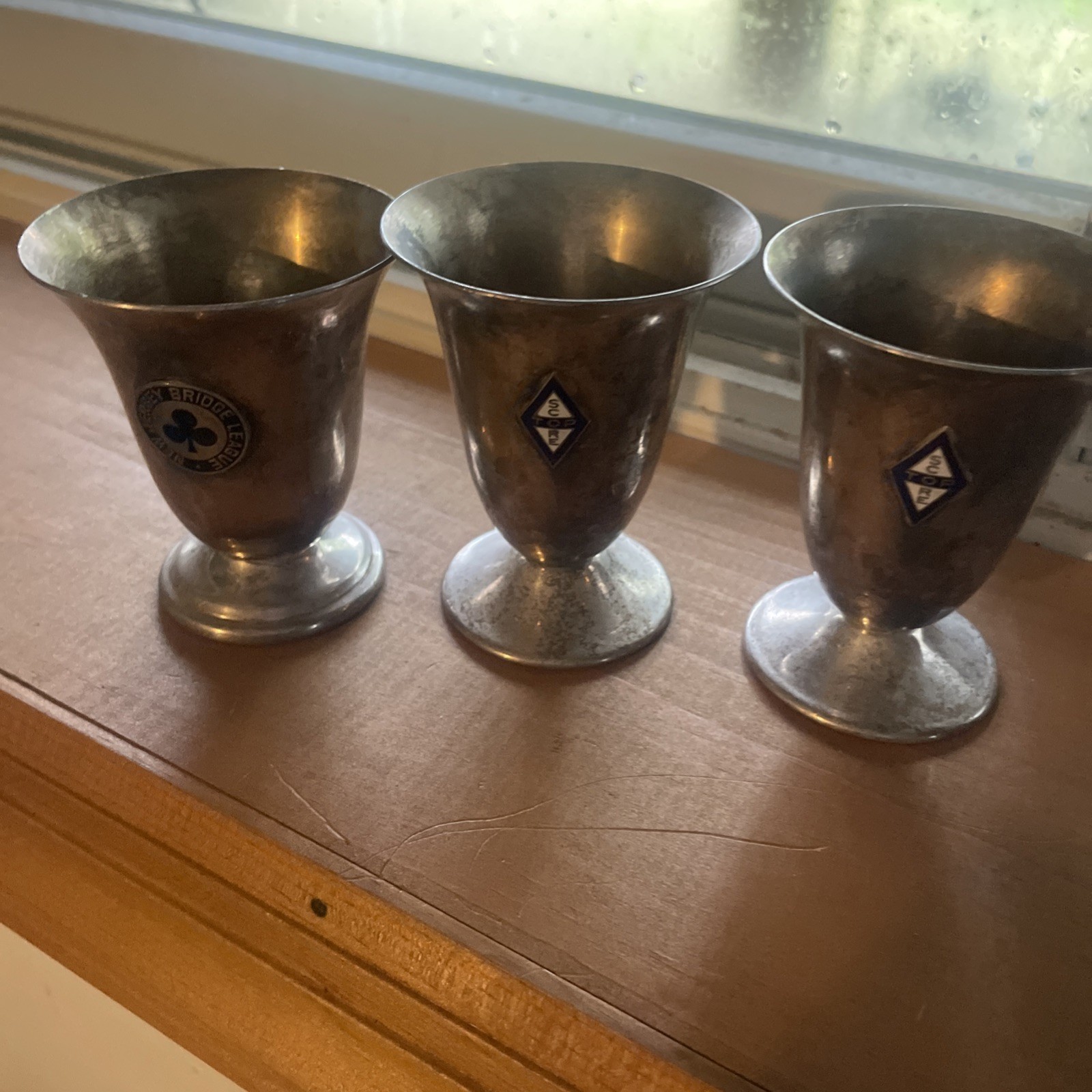 3 NJ Bridge League Club TOP SCORE Vintage Award Trophy Cups 2 GLN Silverplate 4”