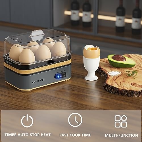 Rapid Egg Cooker Electric 6 Eggs Capacity, Soft, Medium, Hard Boiled, Black