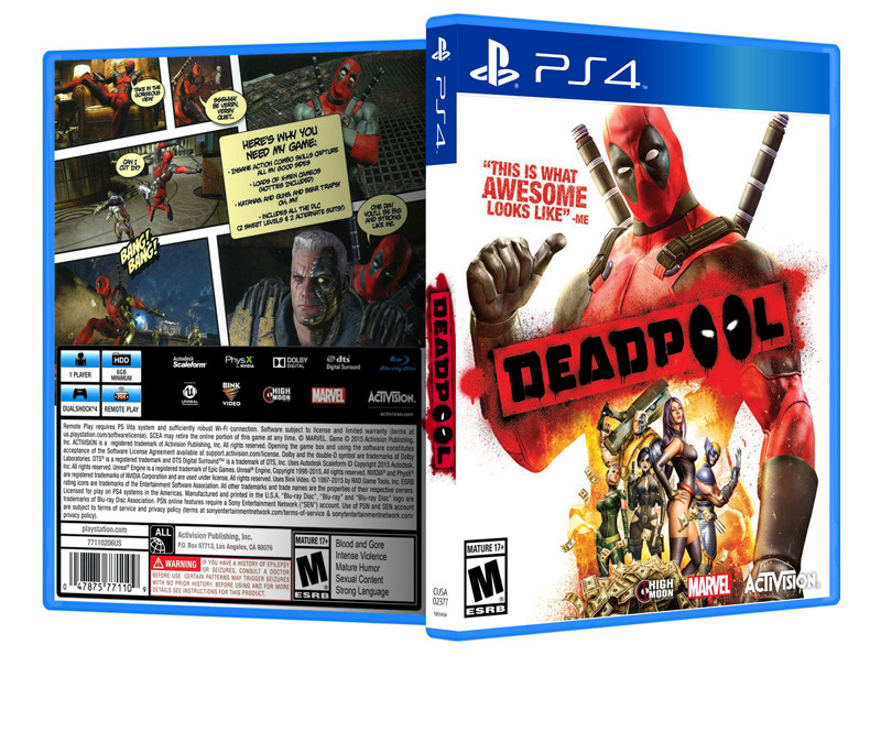 Deadpool - Replacement PS4 Cover and Case. NO GAME!!