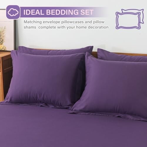 Bed in a Bag Comforter Sets 7pcs All Season Solid Down Alternative Full Purple
