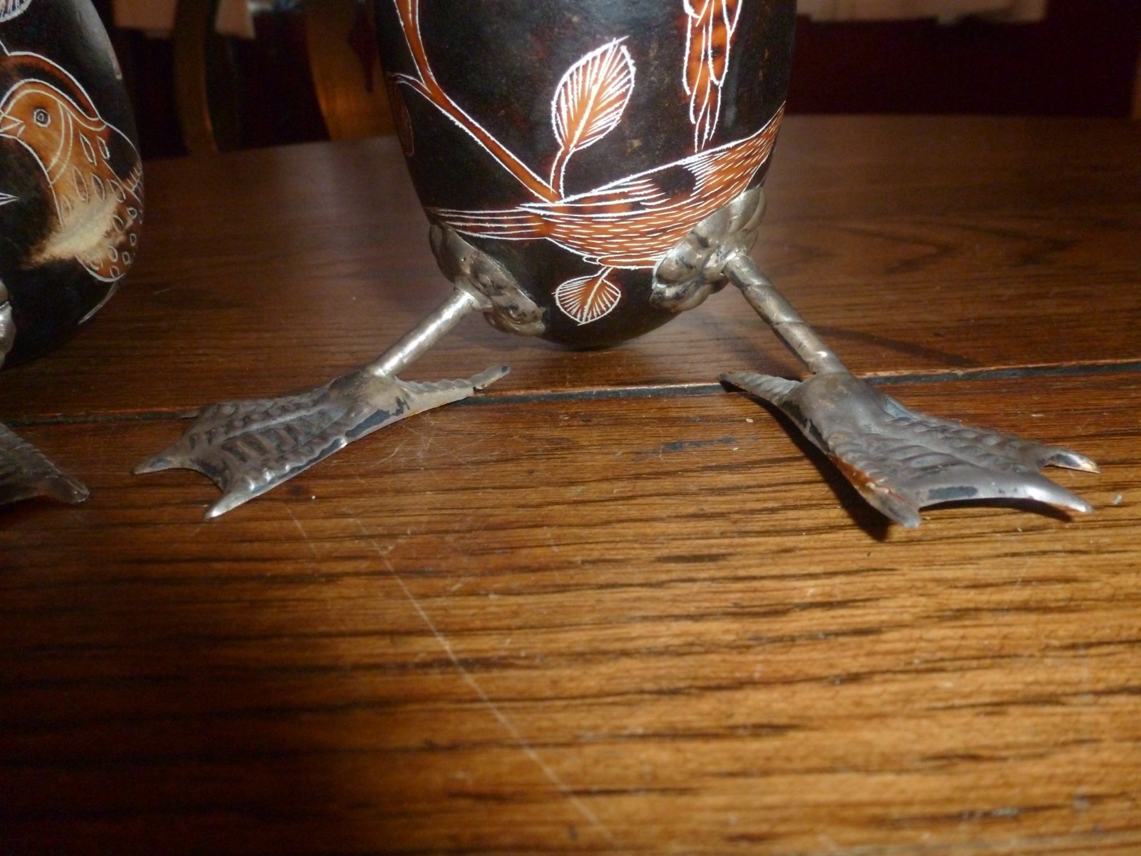 Sterling Silver 925 Vintage Hand-Carved Peruvian Gourd Art Duck