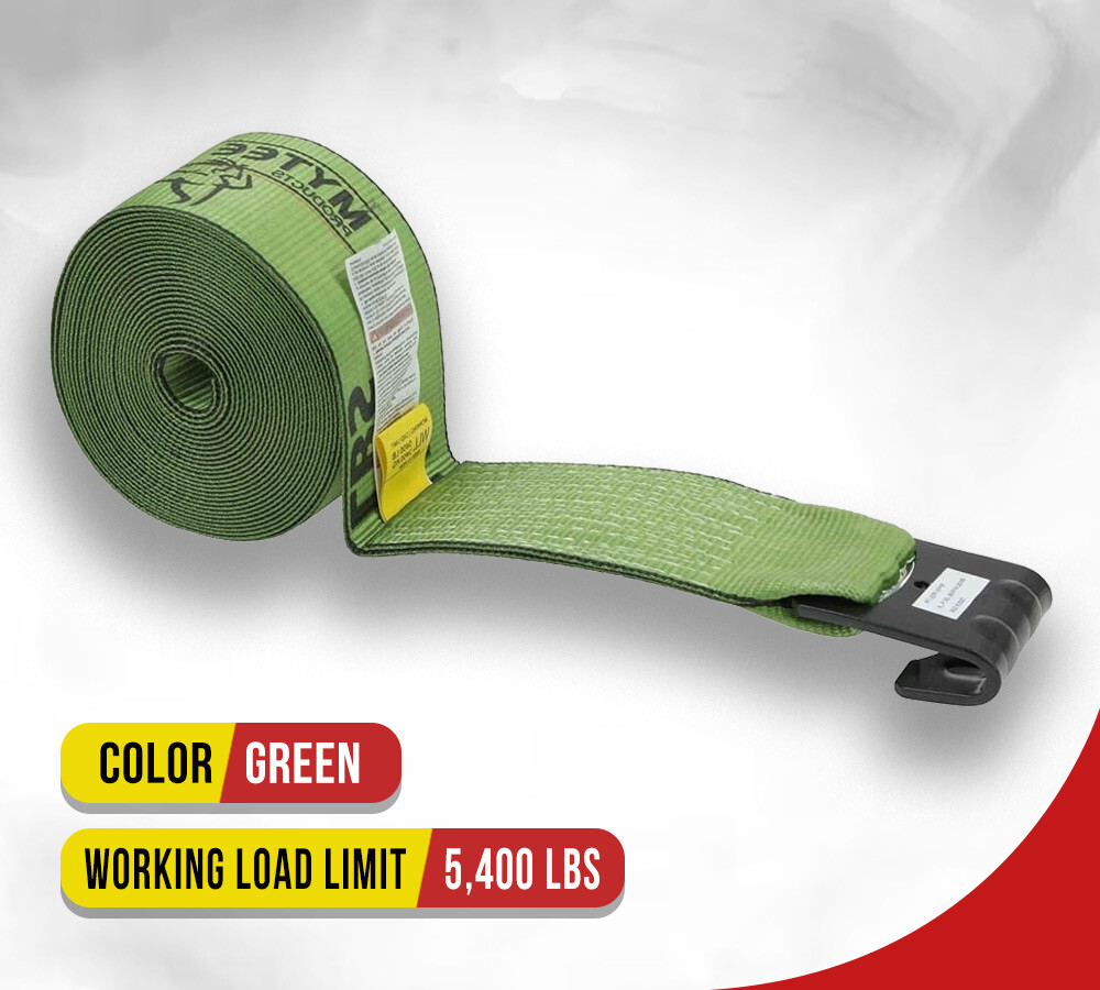 (10 Pack) 4" x 30' Winch Strap with Flat Hook - Green Flatbed Tie Down