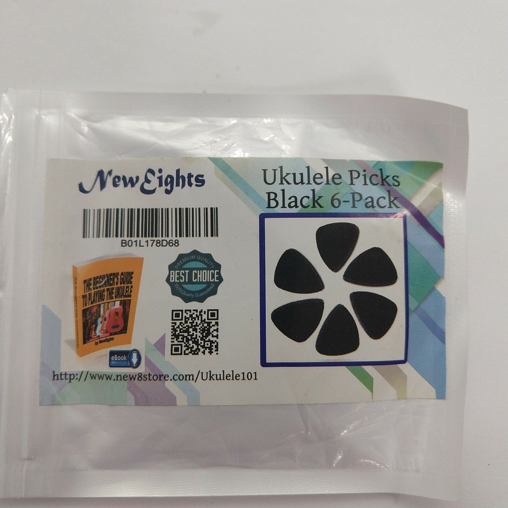 Ukulele Picks 6-pack Black New Eights Brand