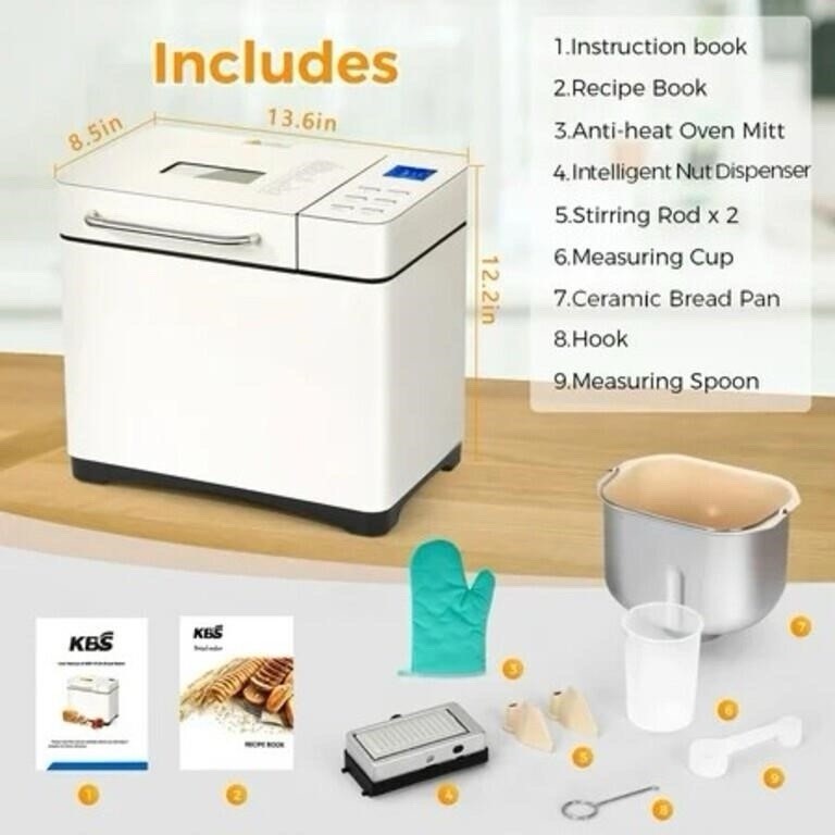 KBS 19-in-1 2LB Bread Maker Machine Stainless Steel Programmable Bread Machine