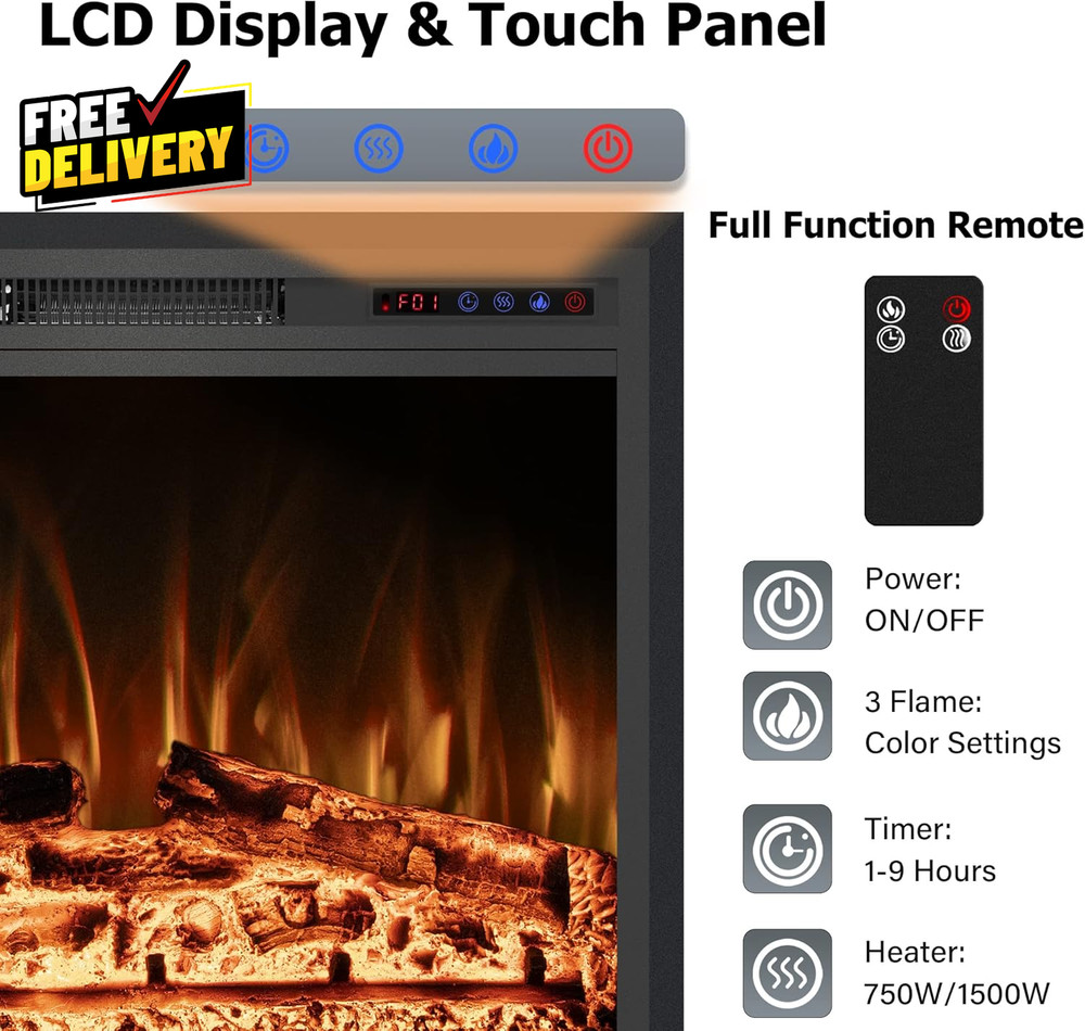 40 Width Electric Fireplace Inserts with Adjustable Flame Colors Fireplace Heate