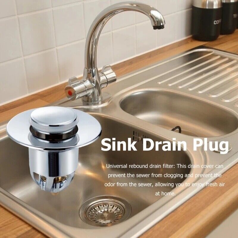 Universal Bathroom Sink Stopper Pop Up Drain Filter Bullet Core Push Plug Bounce