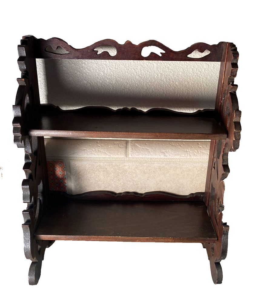 Antique Victorian brown decorative Scrollwork folding small Display Rack shelf