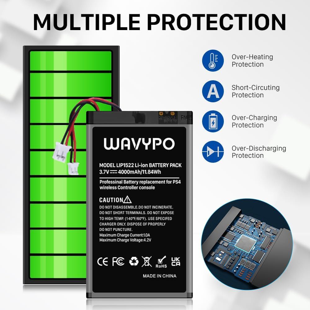 2 Pack 4000Mah for PS4 Controller Battery, Replacement for PS4/PS4 Pro/Ps4 Sl...