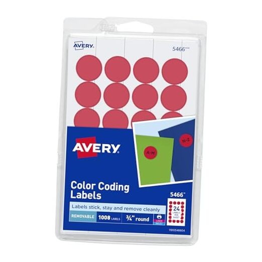 Print/Write Self-Adhesive Removable Labels, 0.75 Inch Diameter, Red, 1 pack