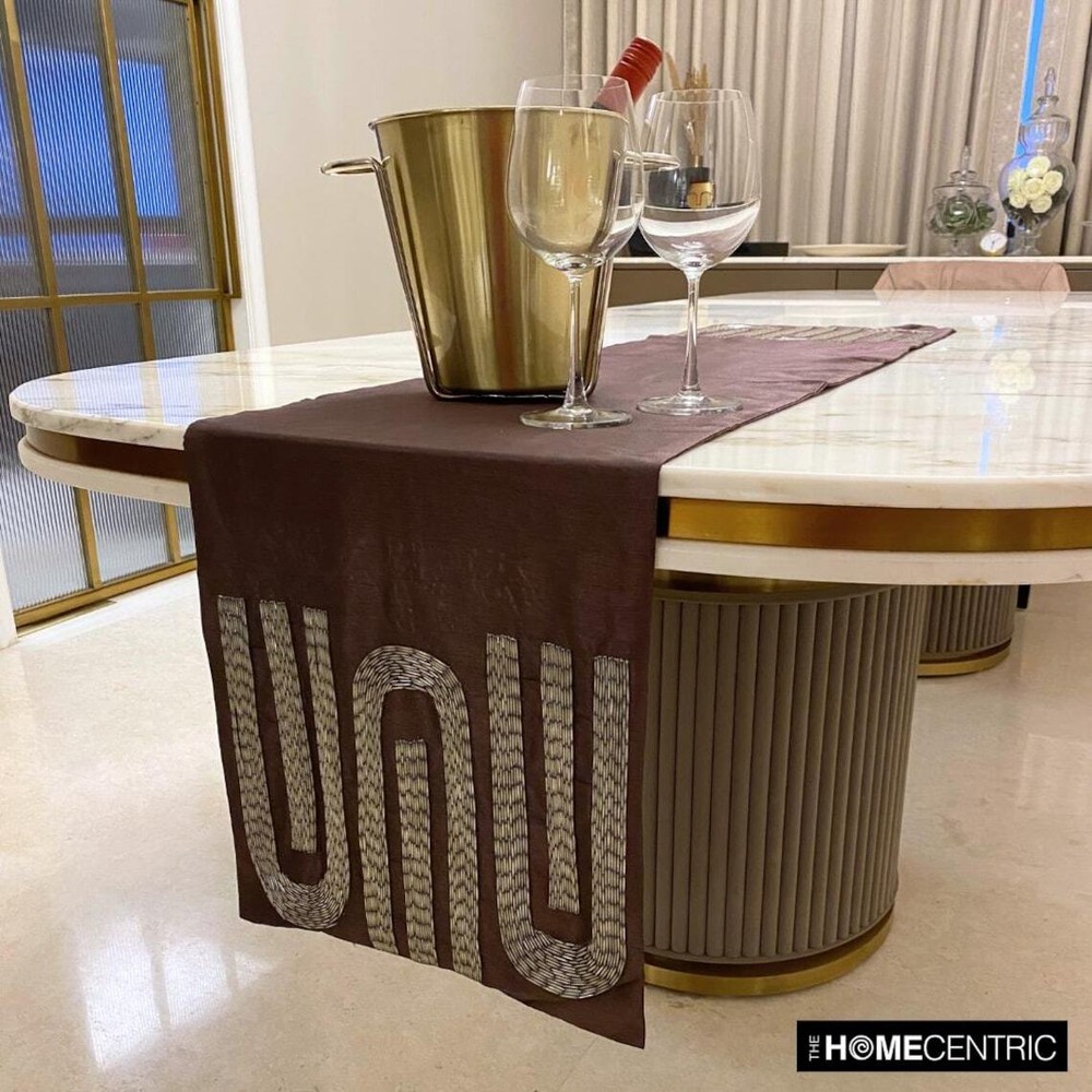 Decorative Table Runner Purple Silk Wedding Décor Table Décor - Silver Pipe