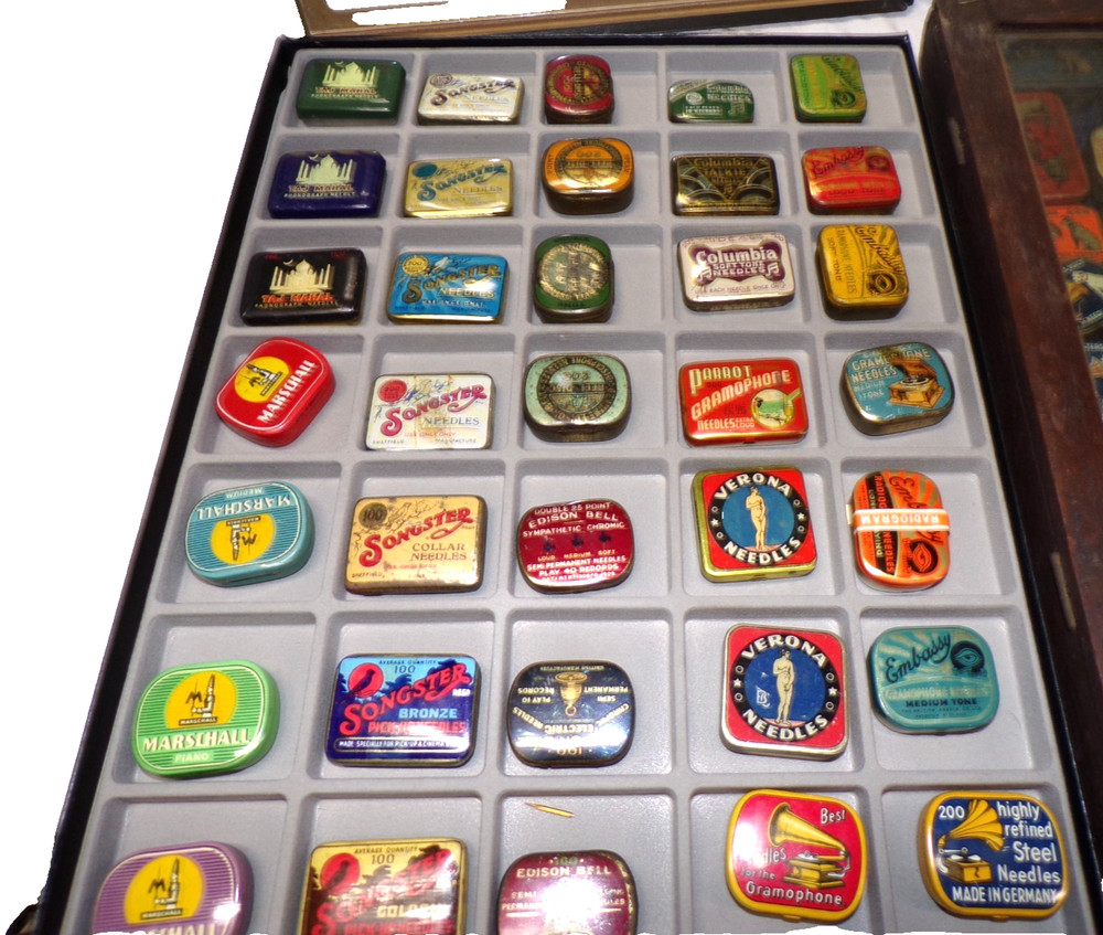 DISC PHONOGRAPH NEEDLE TIN COLLECTION , 35 TINS
