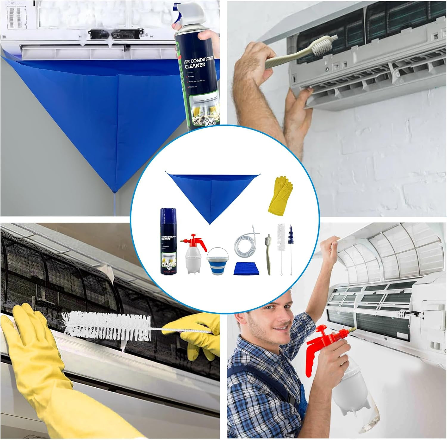 Mini Split AC Cleaning Kit - 2 Cleaners, Tools & Waterproof Bags Included