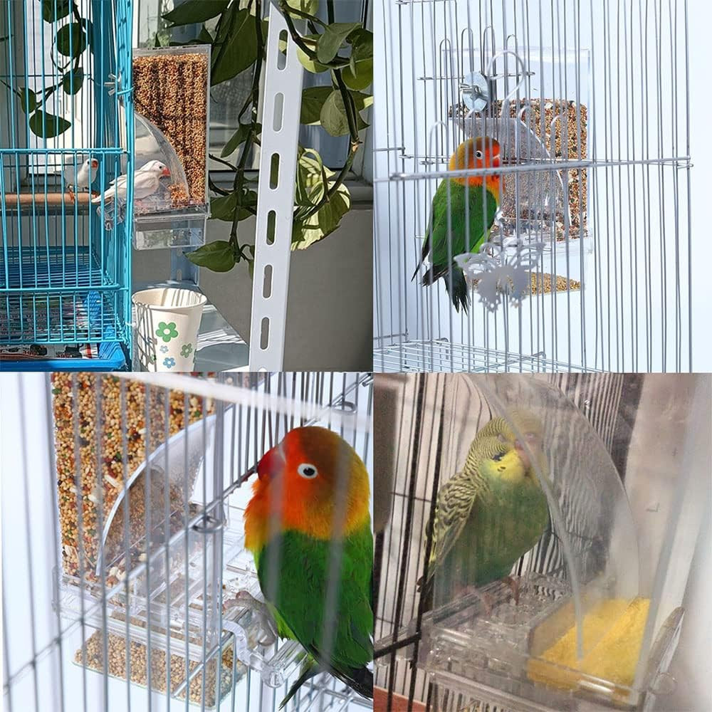 No Mess Bird Cage Feeder 2 Pack Automatic Parrot Seed Feeder Acrylic Parakeet Ca