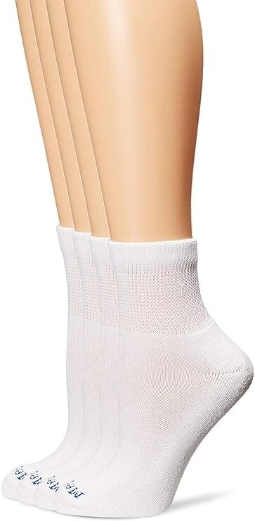 MediPeds Adult Men's NanoGLIDE® White Quarter Cushion Socks, Large, 4 pairs