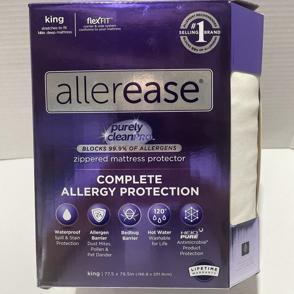 ALLEREASE Zippered King Mattress Protector - Complete Allergy Protection NEW