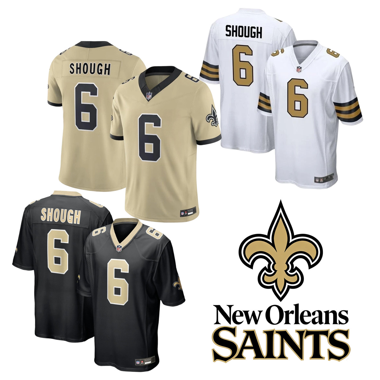 NWT Men's Saints #6 Tyler Shough Gold/Black/White Limited Stitched Player Jersey