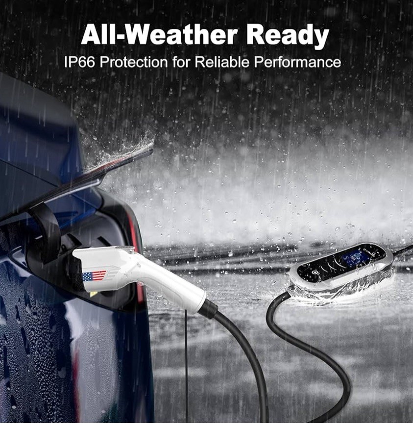 Macarlon Level 1 & 2 EV Charger,16A 110V-240V 25ft Cable,American Flag (Silver)