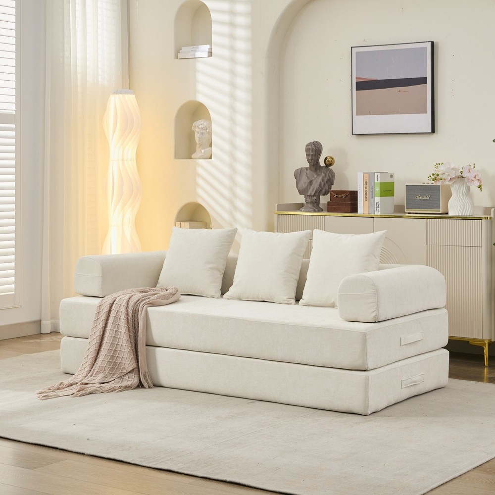 Convertible Sleeper Sofa Bed Floor Couch Sofa Chairs Folding Sofa Bed w/ Pillows