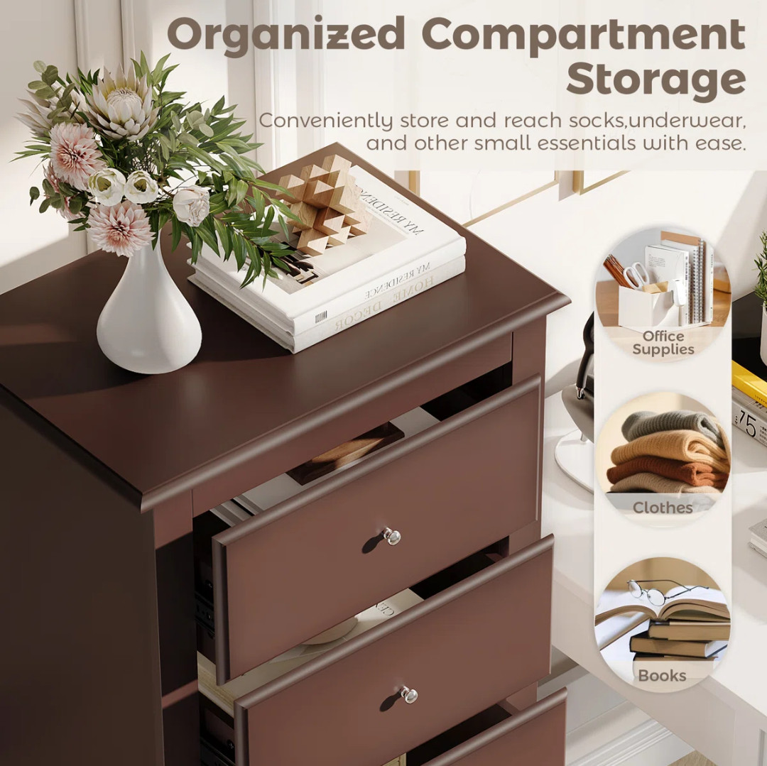 6 Drawer Chest Dresser Clothes Storage Bedroom Wood Tall Furniture Cabinet Brown