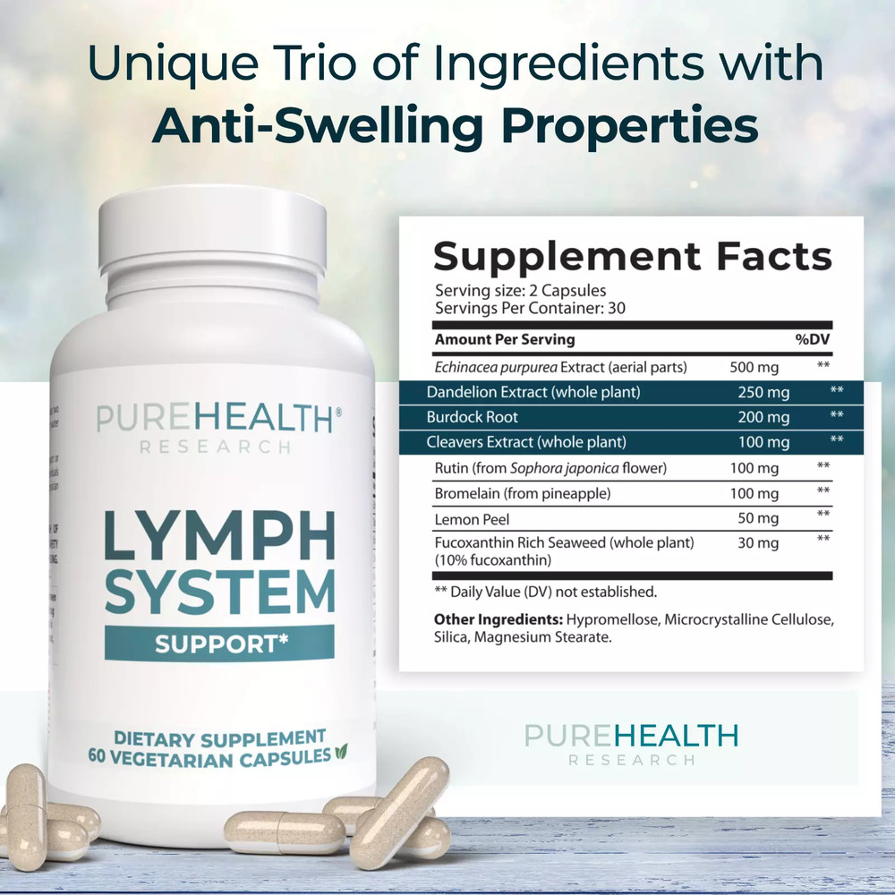 Lymphatic Supplement Reduces Swelling Support Lymphatic 60 Capsule Immune System