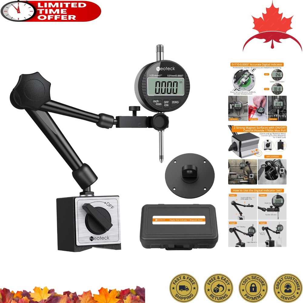 Universal Accurate Digital Dial Indicator - High Resolution - Magnetic Base