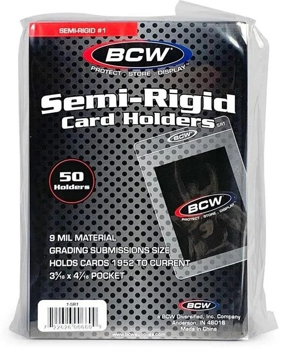 (200) Semi-Rigid #1 Card Holders BCW Grading Submissions Size (4x50 ct.)