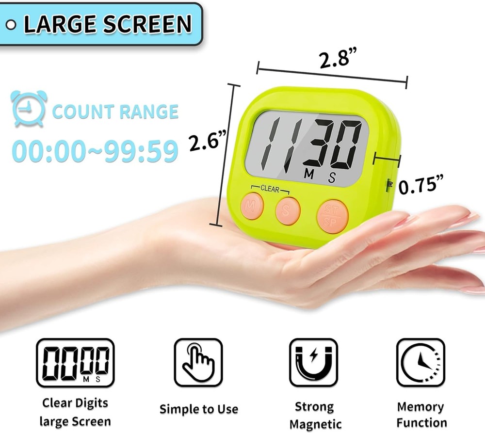 2PCS MAGNETIC DIGITAL KITCHEN TIMER Portable Classroom Kitchen LED Display Alarm