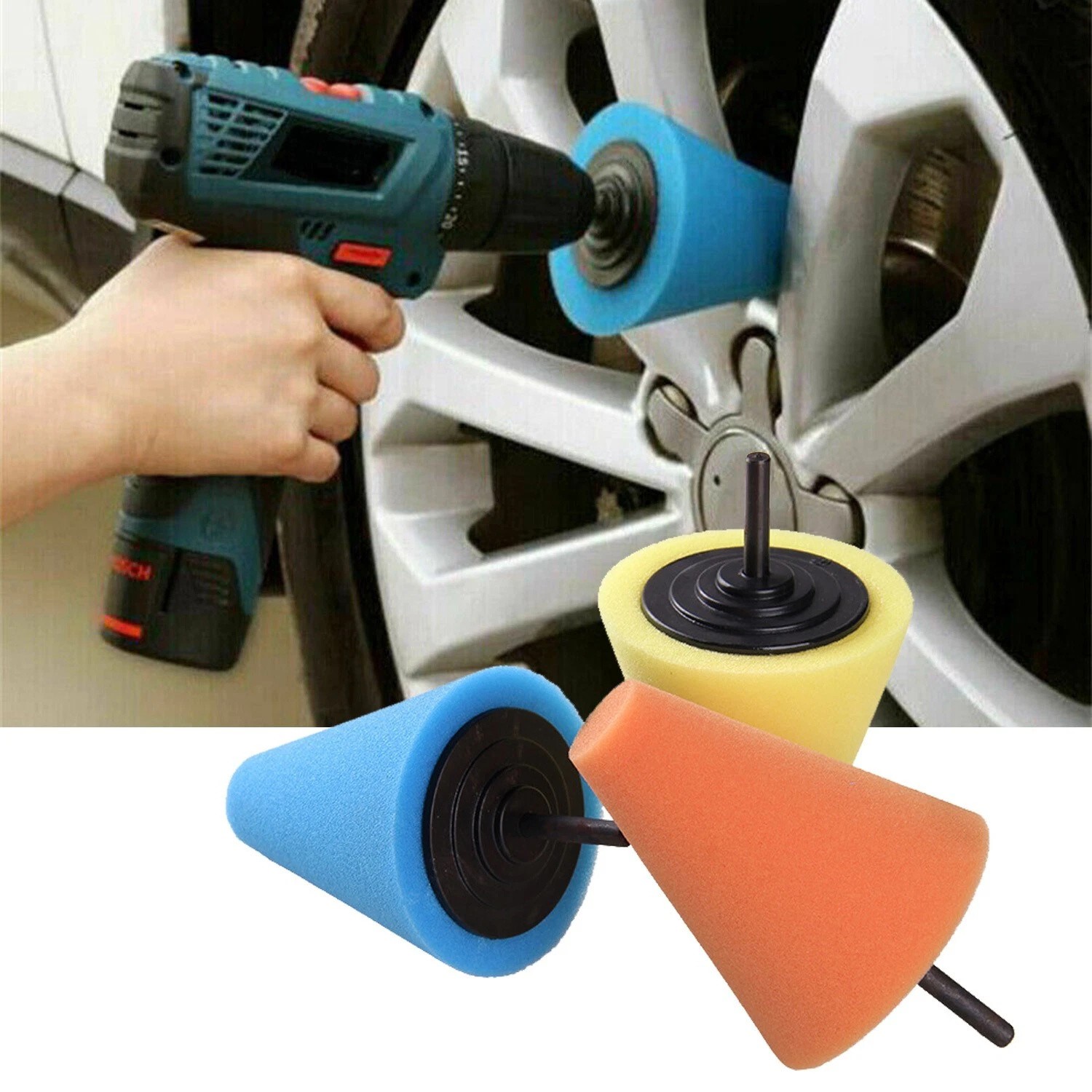 5x Foam Drill Polishing Cone Ball Pads Kit Car Hub Waxing Buffing Wheel Polisher