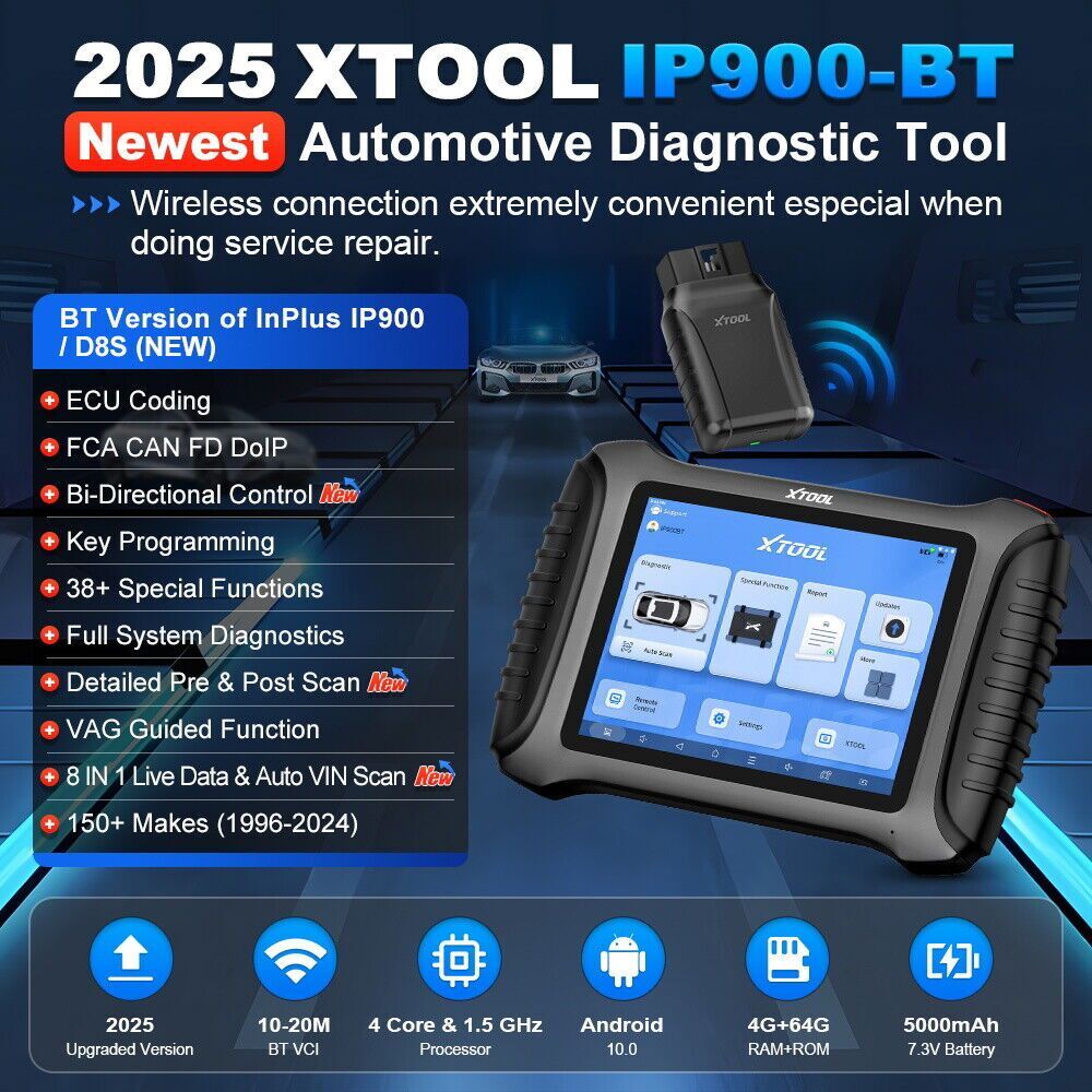 XTOOL IP900BT Wireless Car Diagnostic Scanner Tool CANFD & DOIP &FCA Active Test