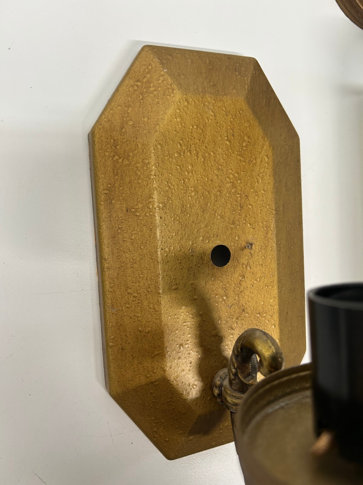 2 Vtg Lightcraft California Gold Tone Frosted Glass Wall Sconce Light Fixtures