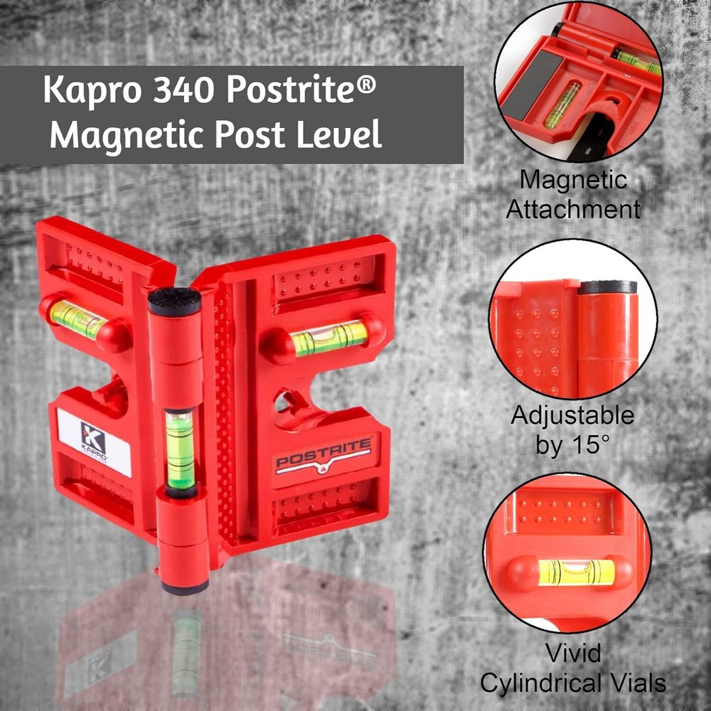 Kapro 340 Postrite Adjustable Red Post Level With Magnets And Vials